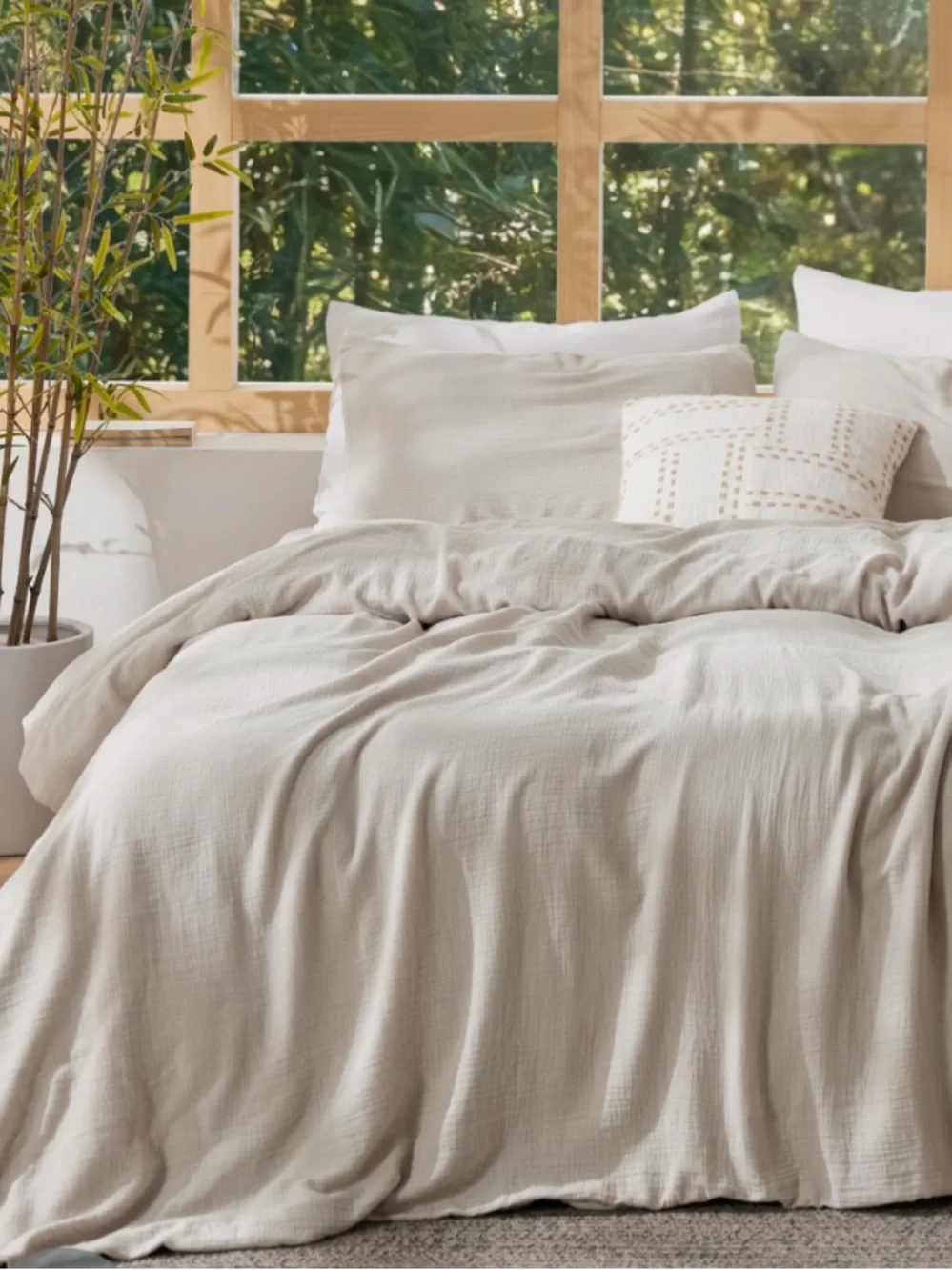 BEIGE Muslin Duvet Cover Set BREATHABLE 80%COTTON 20% VISCOSE - QUEEN SIZE